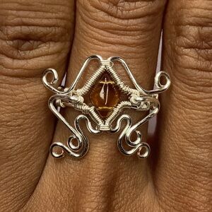 Elegant Silver Wire Wrapped Ring with Tourmaline Gem